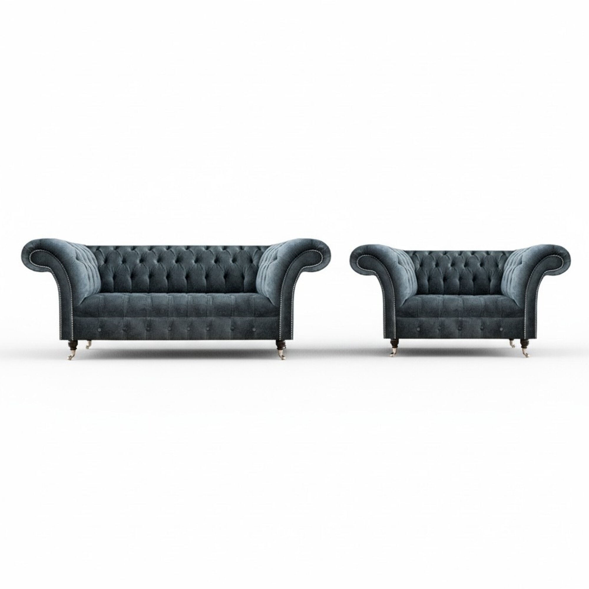 Edle Graue Chesterfield Sitzgarnitur Moderne Polstercouchen 2tlg Set