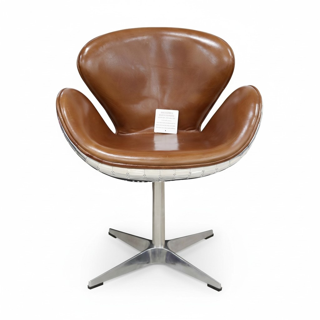 Eggchair Leder Braun Metall Ohrensessel Egg Chair Flieger Club Sessel silber