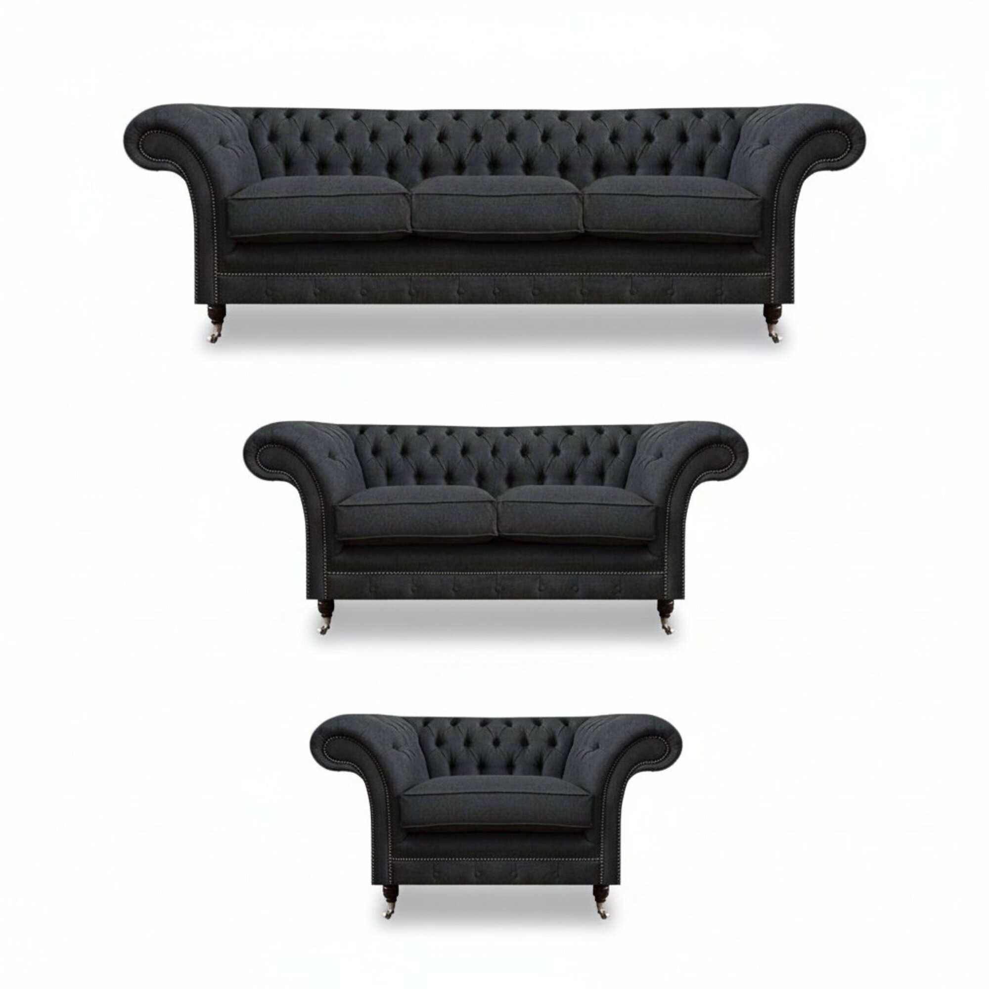 Elegante Graue Chesterfield Wohnzimmer Sofas Designer Couchen 3tlg Set