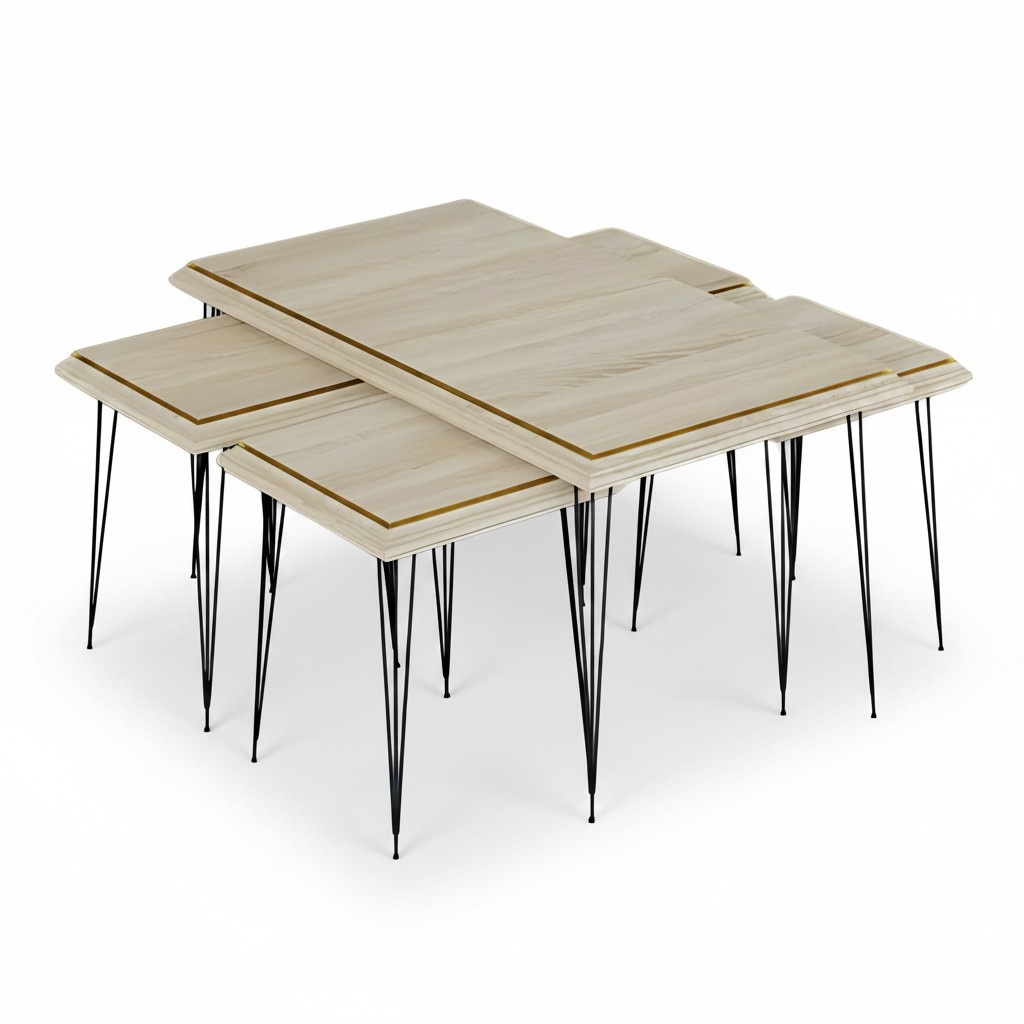 Eleganter Beigefarbener Couchtisch mit Beistelltischen aus MDF