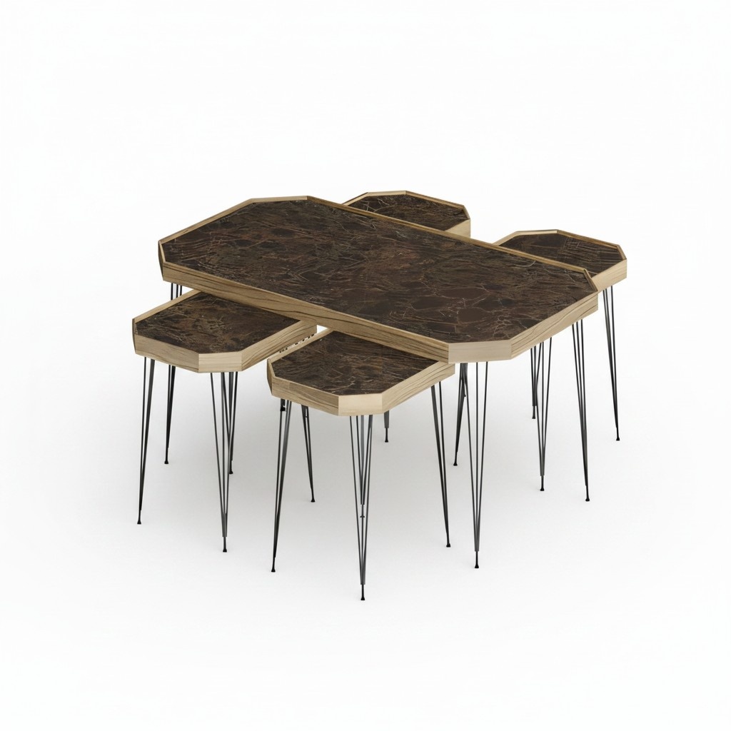 Eleganter Brauner Holz Couchtisch mit Beistelltischen im Stil