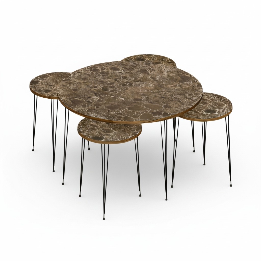 Eleganter brauner Holz-Couchtisch mit Beistelltischen im modernen Stil