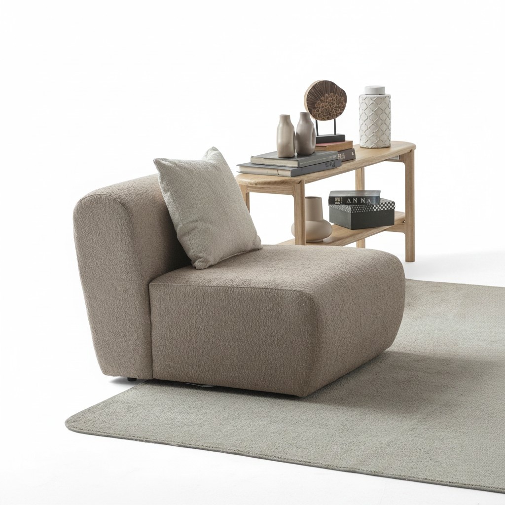 Eleganter brauner Holz-Textil Sessel im modernen Design