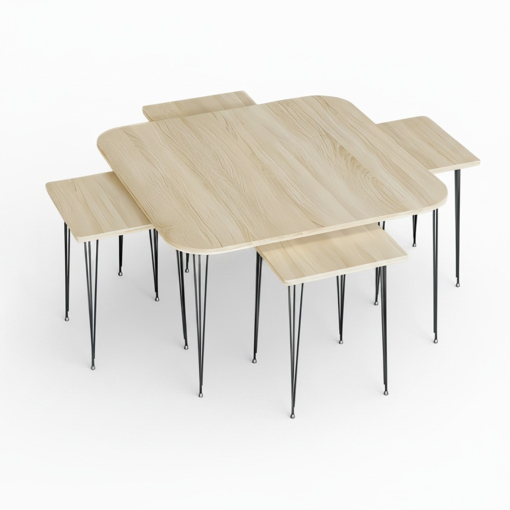 Eleganter brauner Holztisch mit Beistelltischen im modernen Design