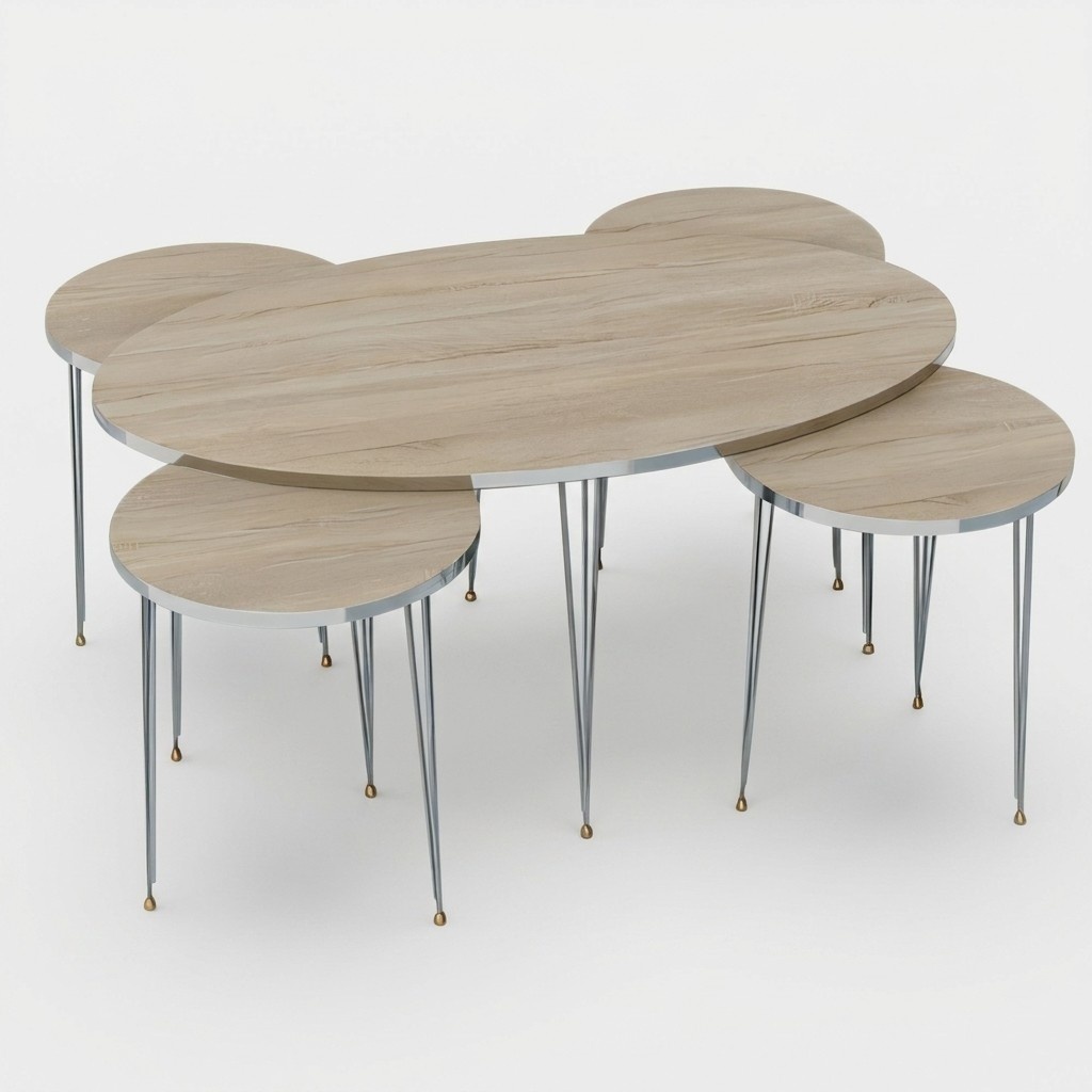 Eleganter brauner Holztisch mit Beistelltischen im stilvollen Design