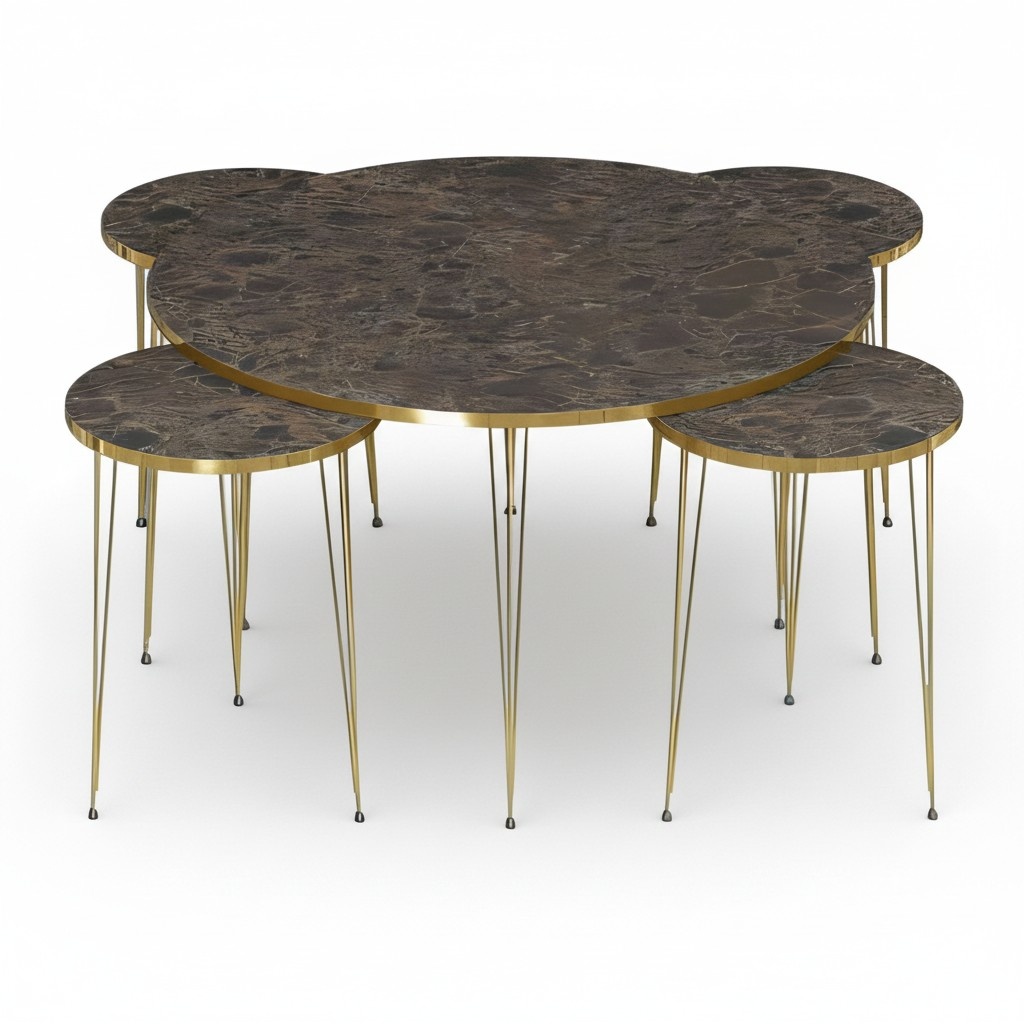 Eleganter Holz-Couchtisch mit 4 Beistelltischen in Braun