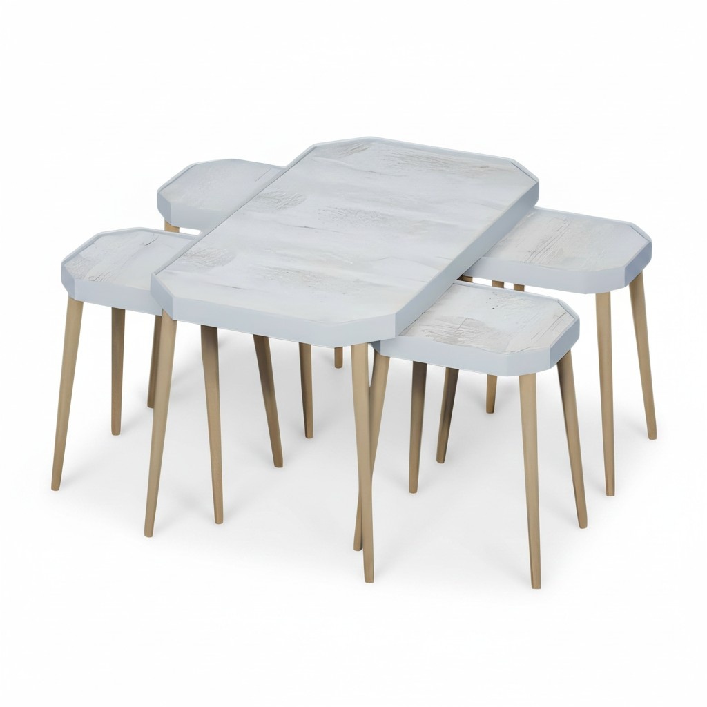 Eleganter weißer Holz Couchtisch mit Beistelltischen im modernen Stil