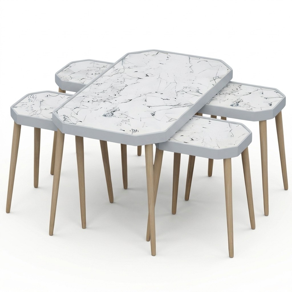 Eleganter weißer Holz Couchtisch mit Beistelltischen im modernen Stil