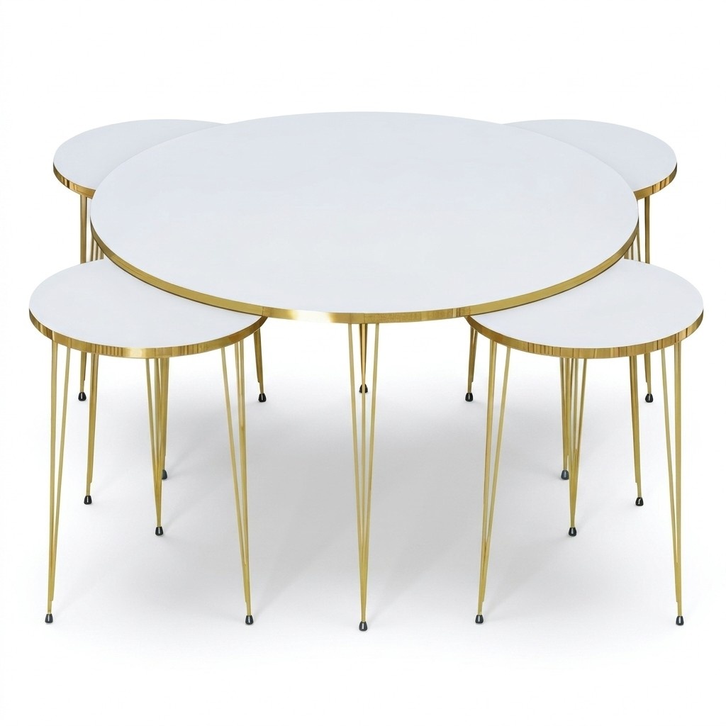 Eleganter weißer Holz-Couchtisch mit Beistelltischen im modernen Stil