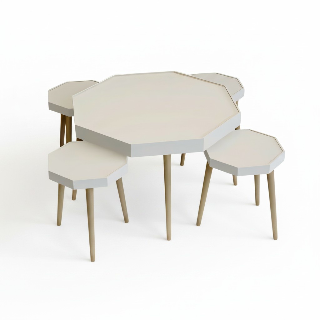 Eleganter Weißer Holz Couchtisch mit Beistelltischen im modernen Stil