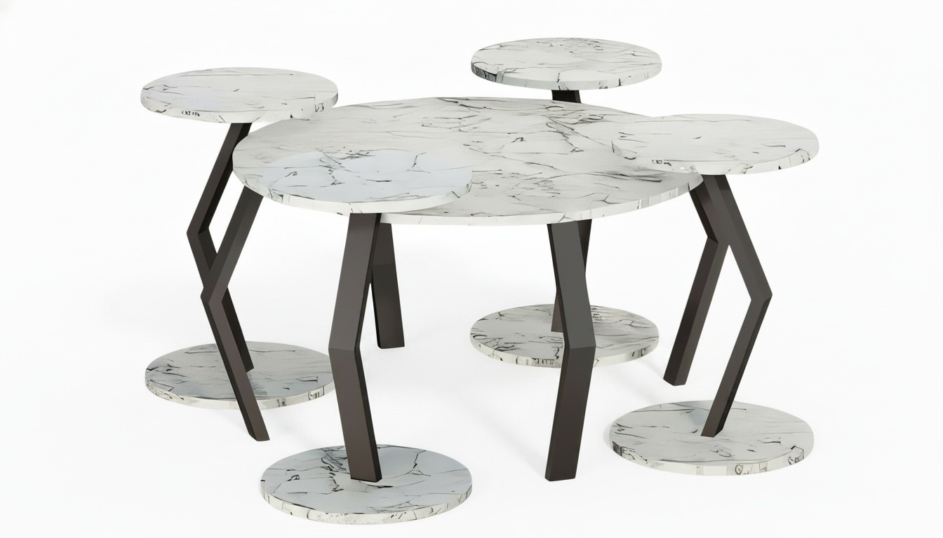 Eleganter weißer Holz-Couchtisch mit Beistelltischen im modernen Stil