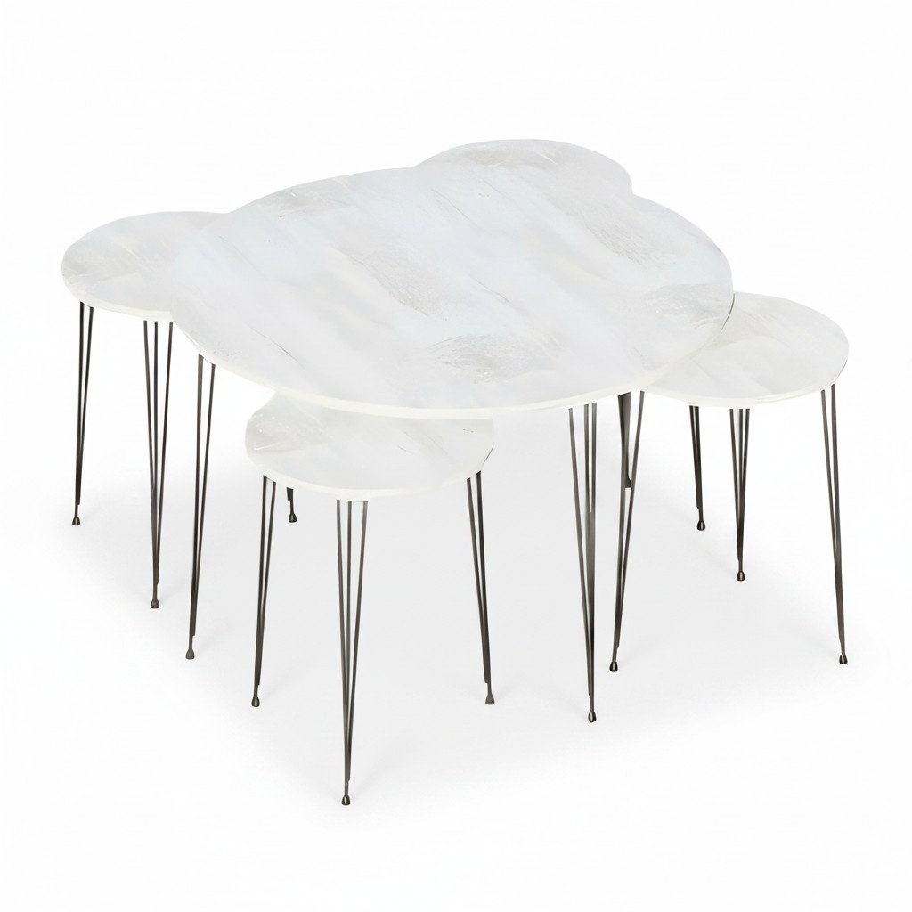 Eleganter weißer Holztisch mit Beistelltischen im modernen Stil