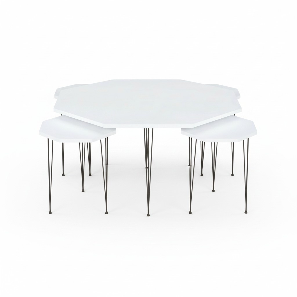Eleganter weißer Holztisch mit modernem Design und Beistelltischen