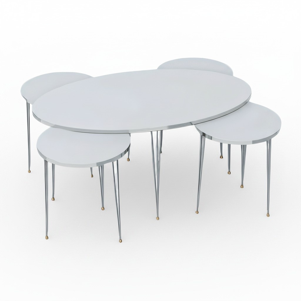 Eleganter weißer Holztisch mit Beistelltischen im modernen Stil
