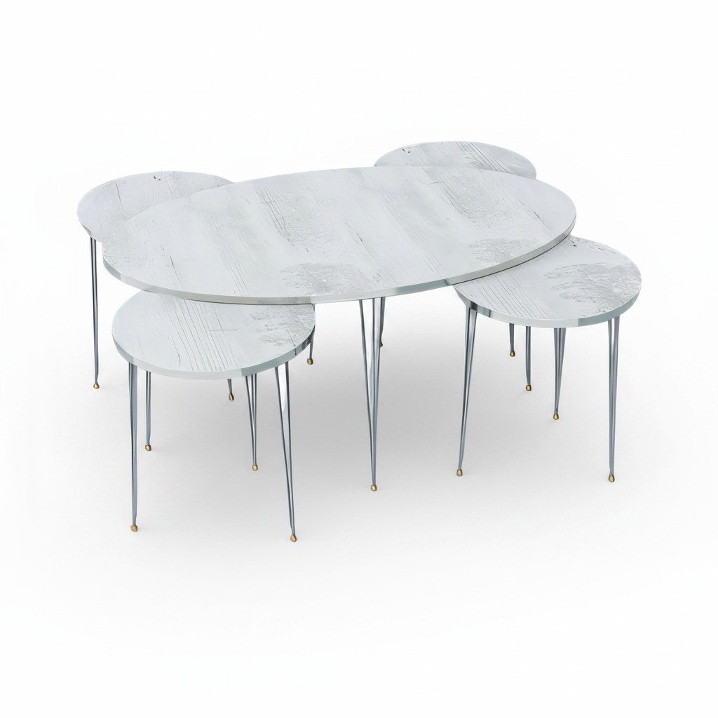 Eleganter weißer Holztisch mit Beistelltischen im modernen Design