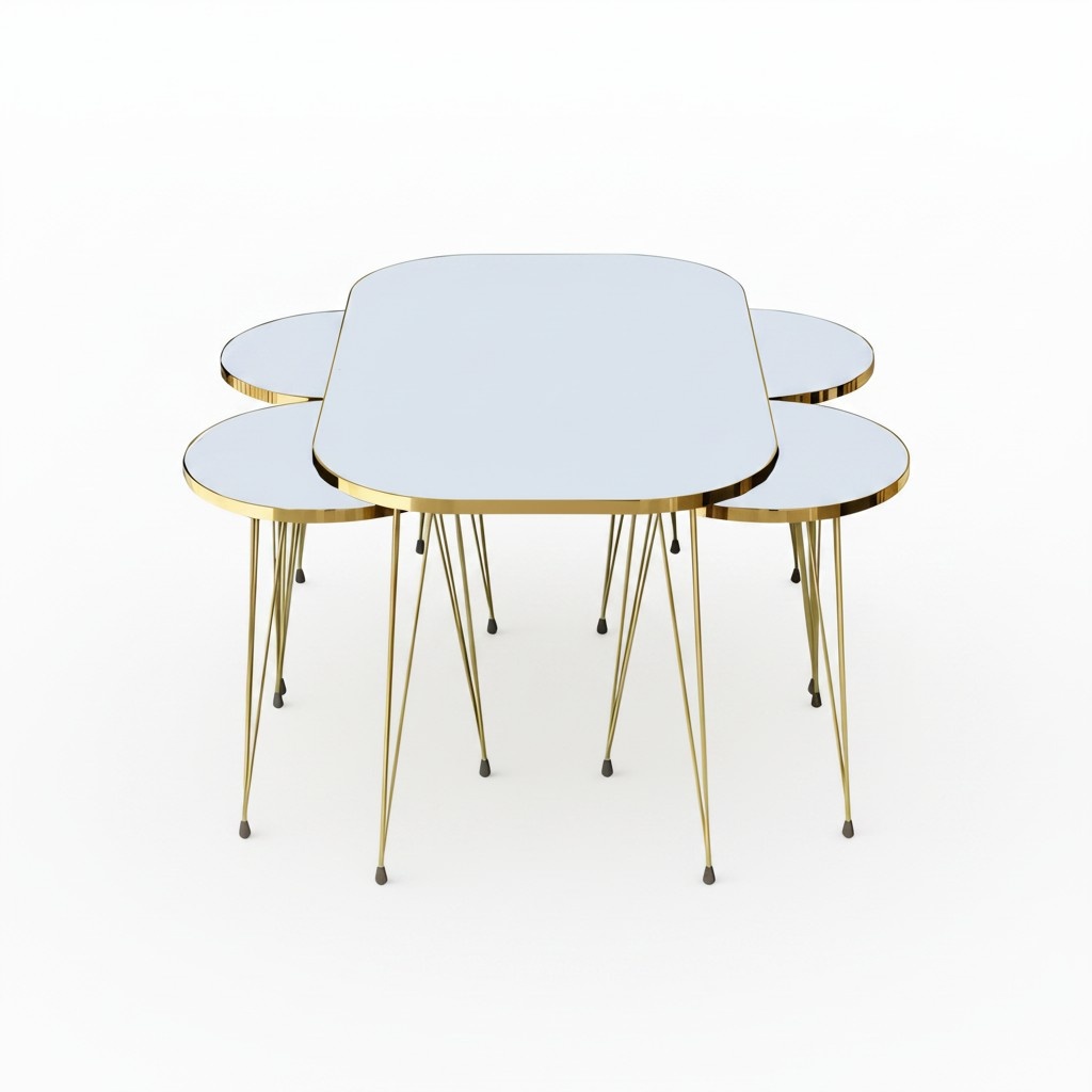 Eleganter weißer Holztisch mit Beistelltischen und Couchtisch im modernen Stil.