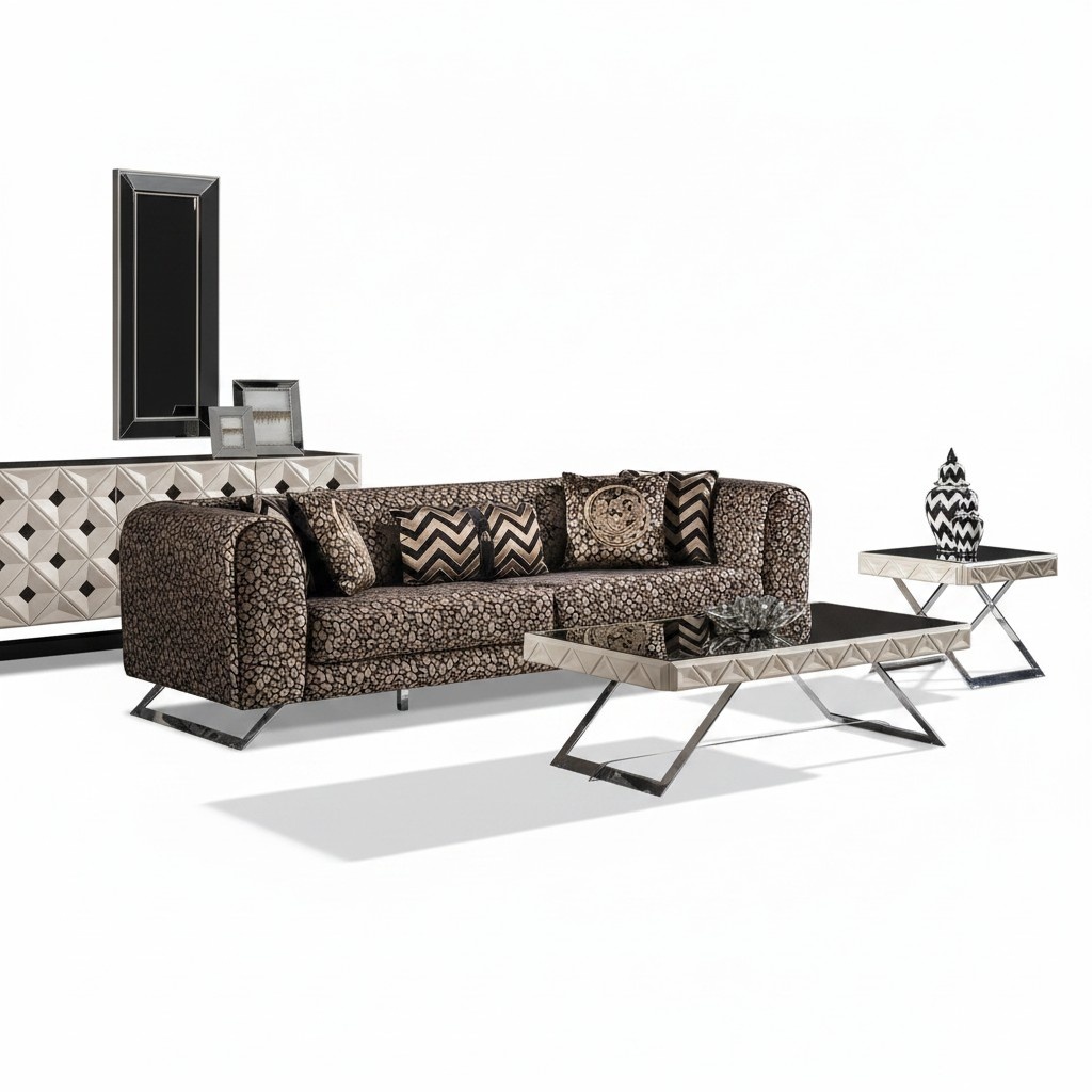Elegantes braunes Holz-Textil 2-teiliges Wohnzimmermöbel-Set