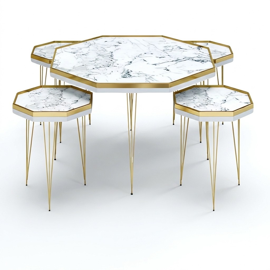 Elegantes weißes Wohnzimmer-Set aus MDF und Edelstahl in modernem Stil