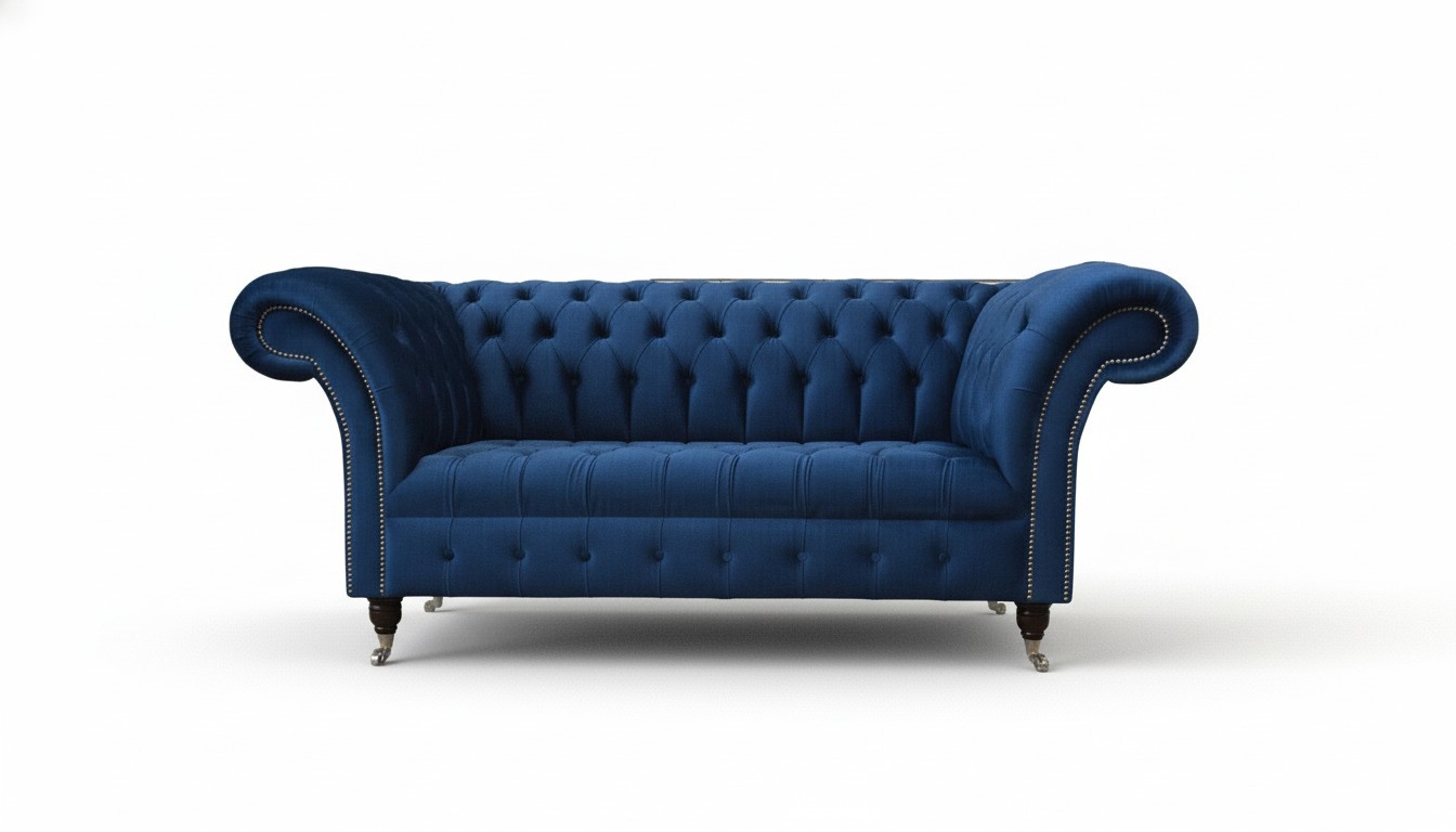 Englische Chesterfield Büro Sitzmöbel Einrichtung Sofa Couch 2 Sitz Royalblau
