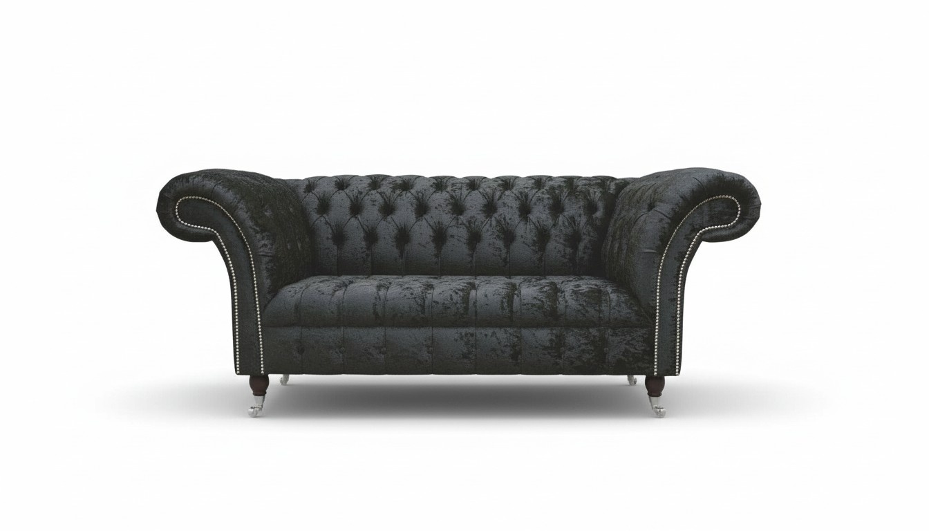 Englische Chesterfield Büro Sitzmöbel Einrichtung Sofa Couch 2 Sitz Schwarz