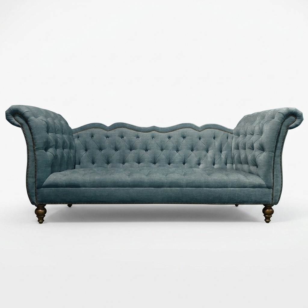Englisches Luxus Sofa Chesterfield Bunte Textil Couch Turkis Blaue