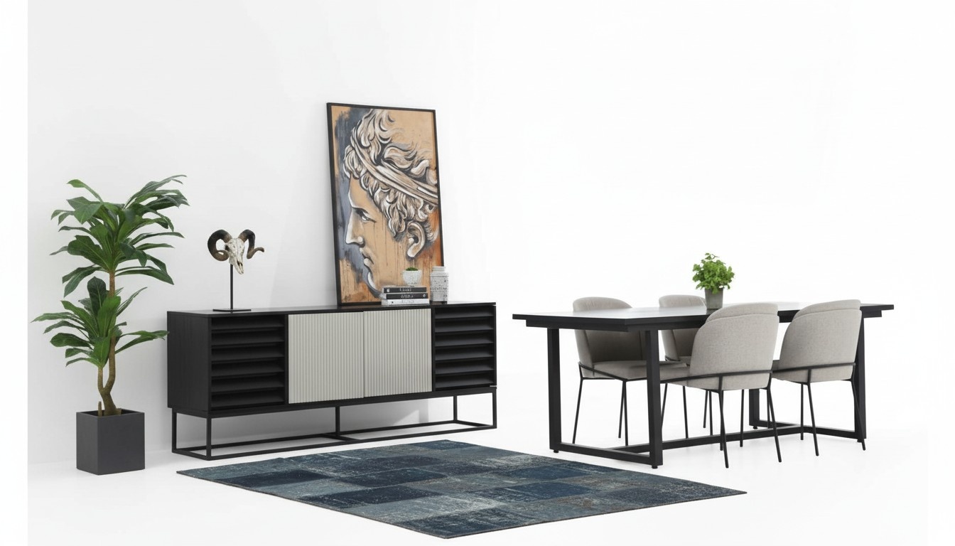 *Essecke Essgruppe Esszimmer Esstisch Stühle 6tlg Holz Schwarz Set