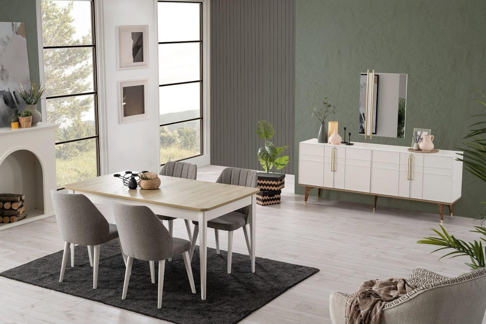 Essgruppe Esszimmermöbel Set 9tlg Esszimmer Esstisch Stühle Holz Weiß