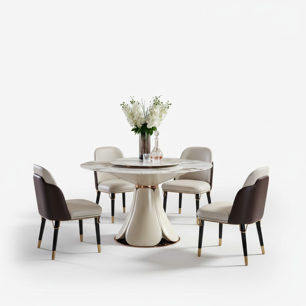 Esstisch 4x Stühle Rund Luxus Essgarnitur Design Gruppe Esszimmer Möbel 5tlg.