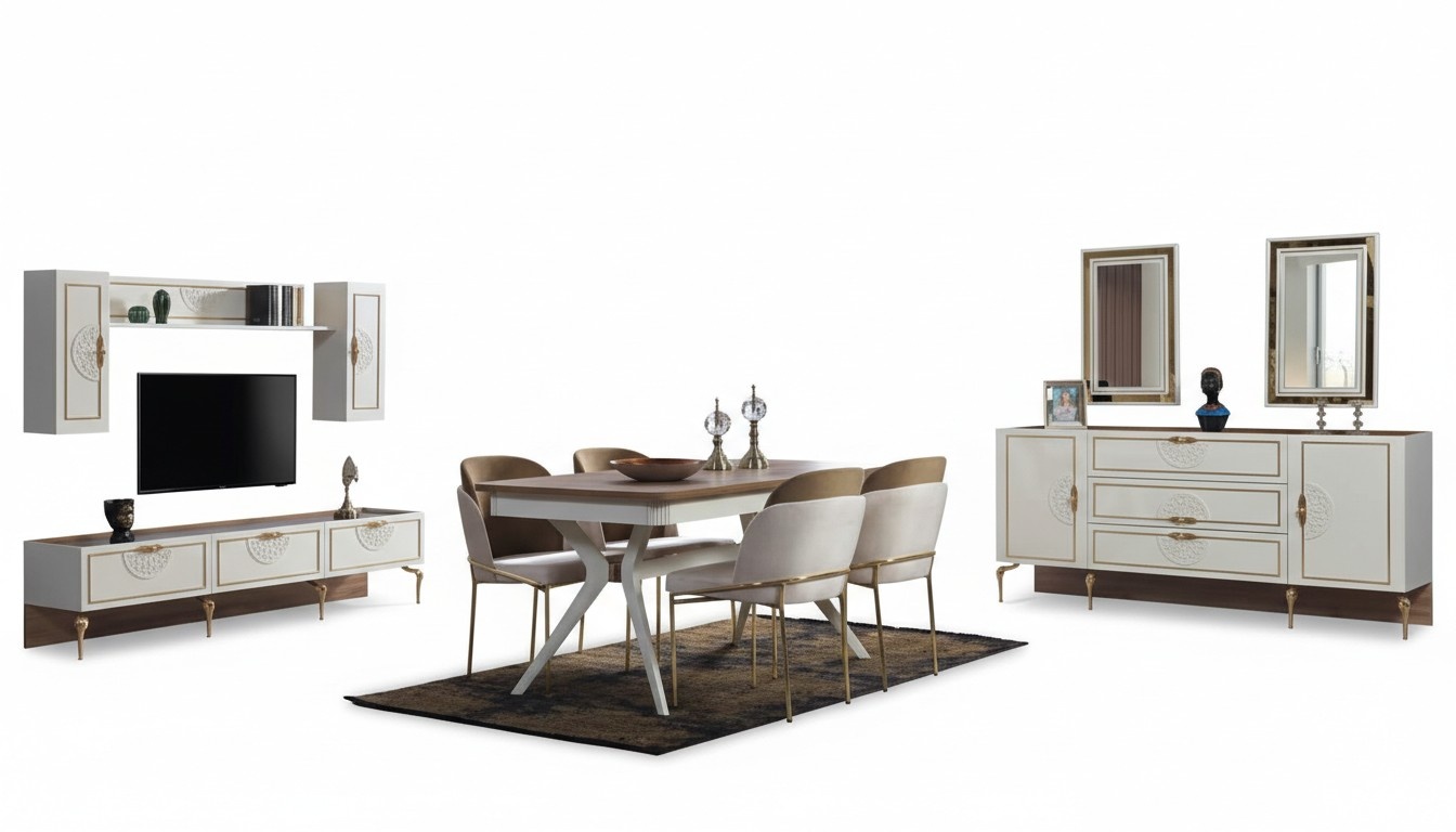 Esszimmer Garnitur Esstisch 4x Stuhl Kommode Gruppe Tisch 8tlg. Set