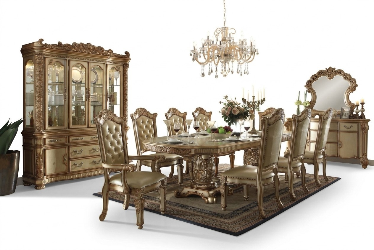Esszimmer Komplett Garnitur Tisch Anrichte 8x Stuhl Set Vitrine Barock