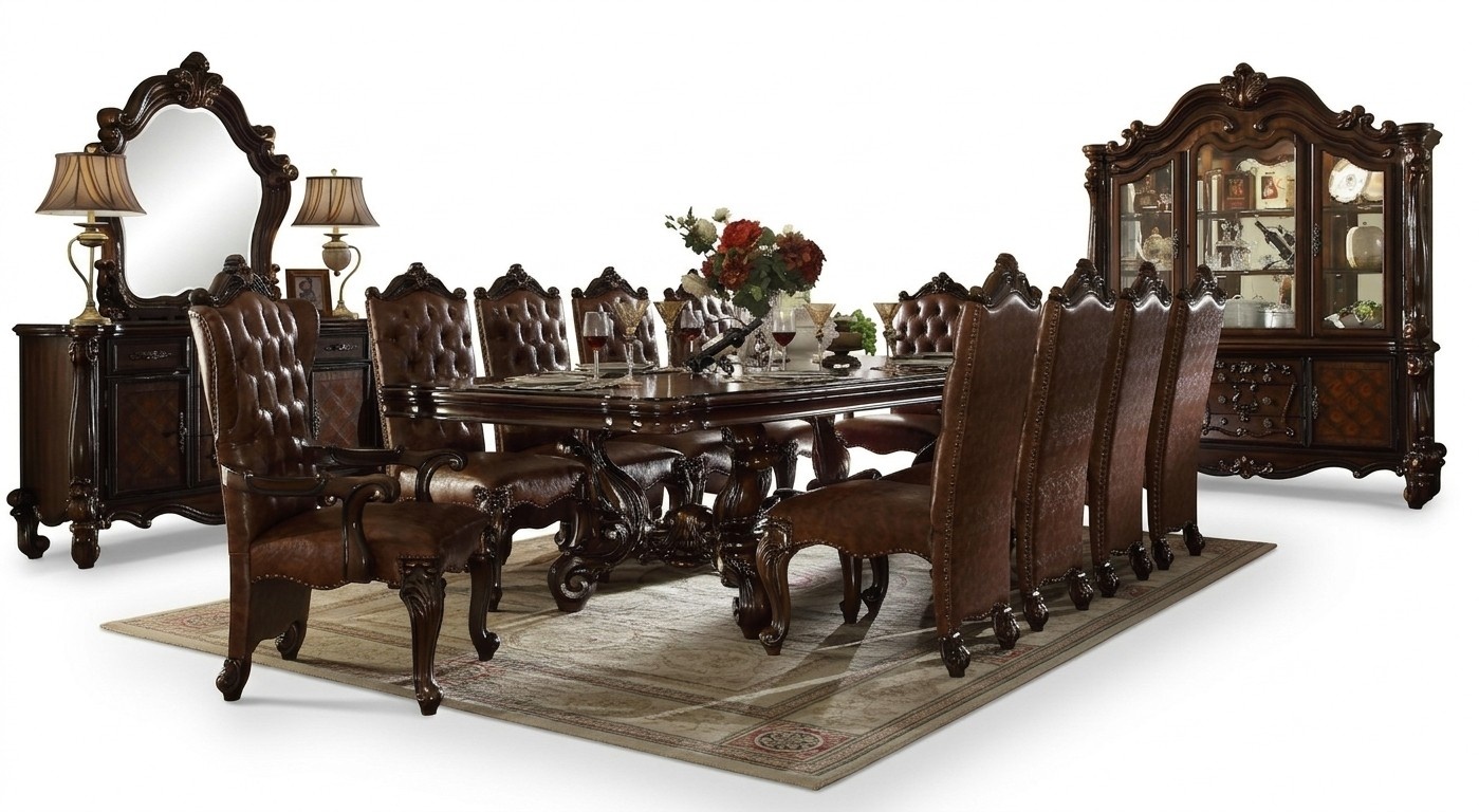 Esszimmer Komplett Garnitur Tisch Anrichte 10x Stuhl Set Vitrine Barock