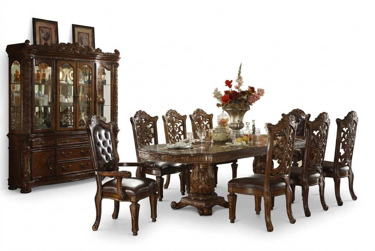 Esszimmer Komplett Tisch Garnitur Anrichte 8x Stuhl Set Vitrine Barock