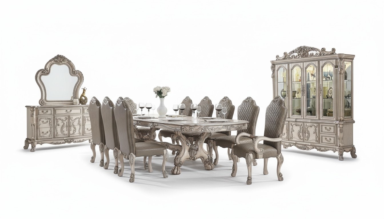 Esszimmer Komplette Garnitur Tisch Anrichte 10x Stühle Set Vitrine Barock 14tlg.