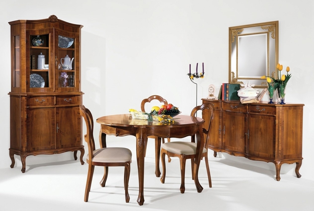 Esszimmer Set 7 tlg. Rund Esstisch 3x Stühle Anrichte Ess Gruppe Holz Tisch
