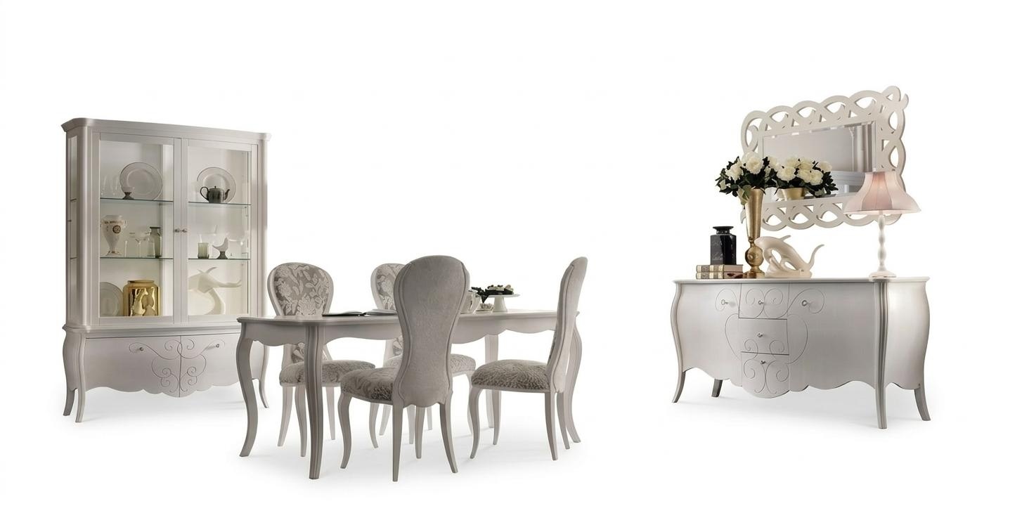 Esszimmer Set 8tlg. Esstisch 4x Stühle Sideboard Spiegel Garnitur Weiß