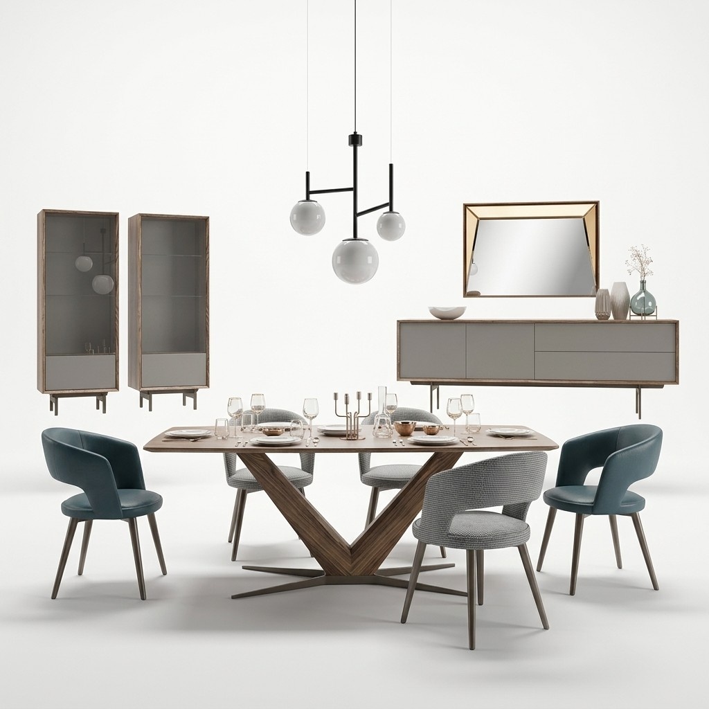 Esszimmer Set 9tlg Esstisch Komplett Stühle 4x Holz Sideboard Neu Holzschrank