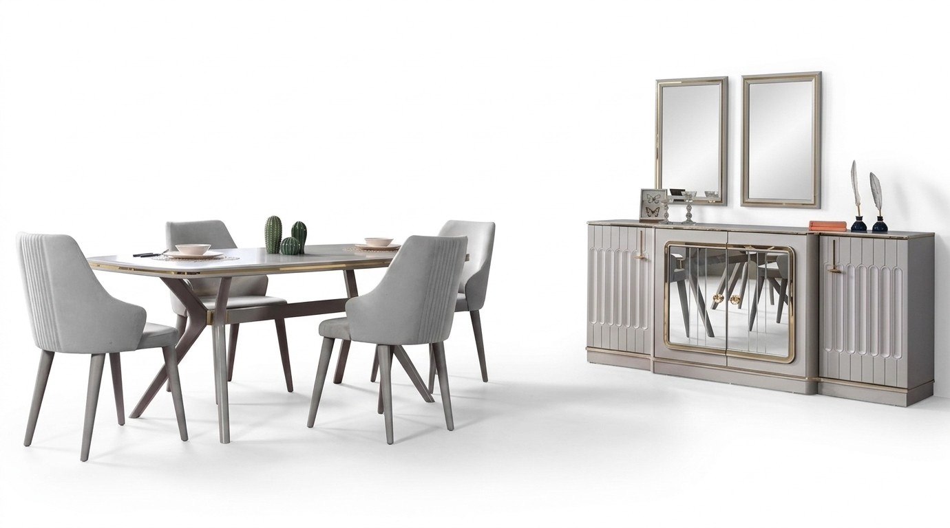 Esszimmer Set Garnitur Sideboard mit 2x Spiegel Tisch 6x Stuhl 10tlg.