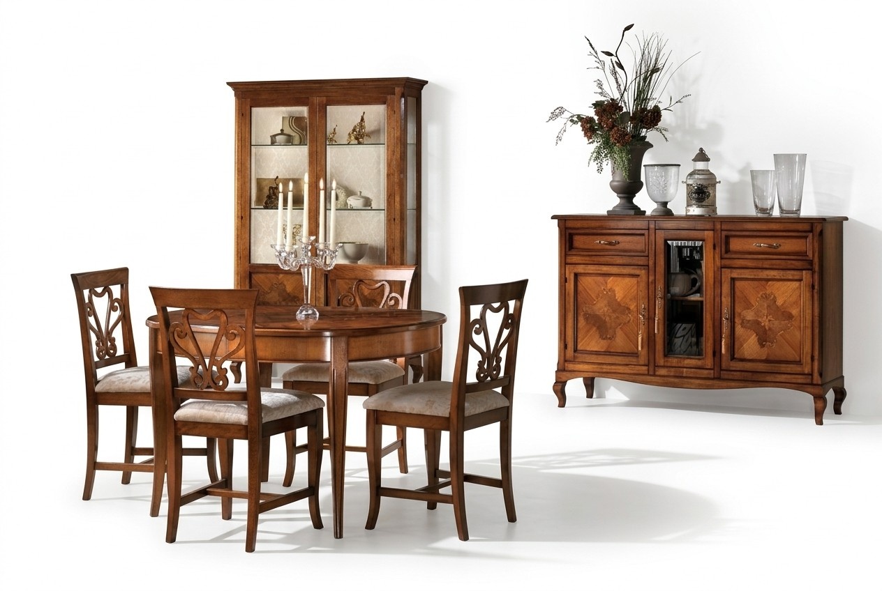 Esszimmer-Set 4x Stühle 4x Vitrine Gruppe Esszimmer-Set Vitrine Kommode