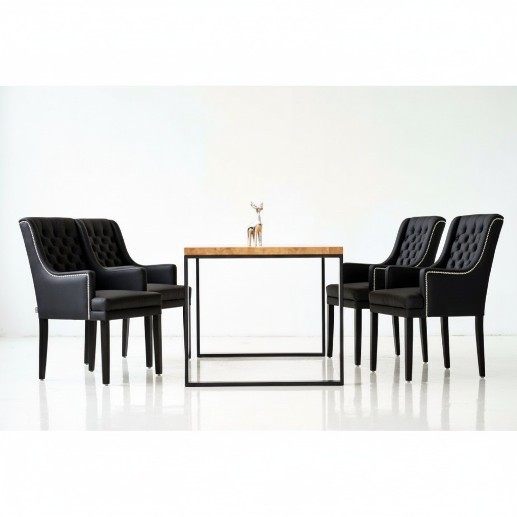 Esszimmer Tisch + 4 Chesterfield Stühle Gruppe Stuhl Garnitur Polster