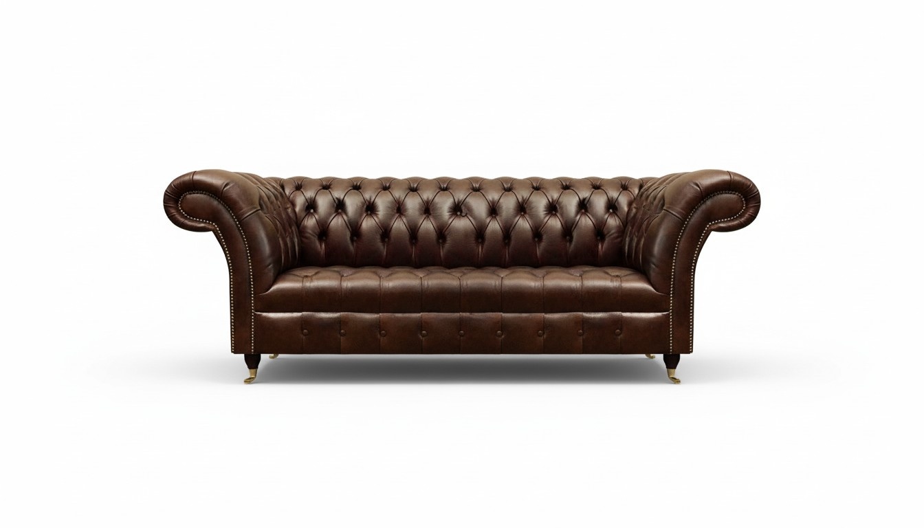 Exklusive Chesterfield Braune Ledercouch Moderner Dreisitzer Sitzmöbel