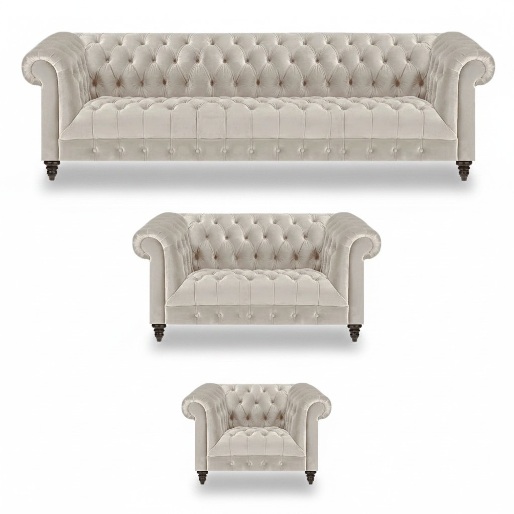 Exklusive Chesterfield Weiße Couchgarnitur Designer Viersitzer Sessel