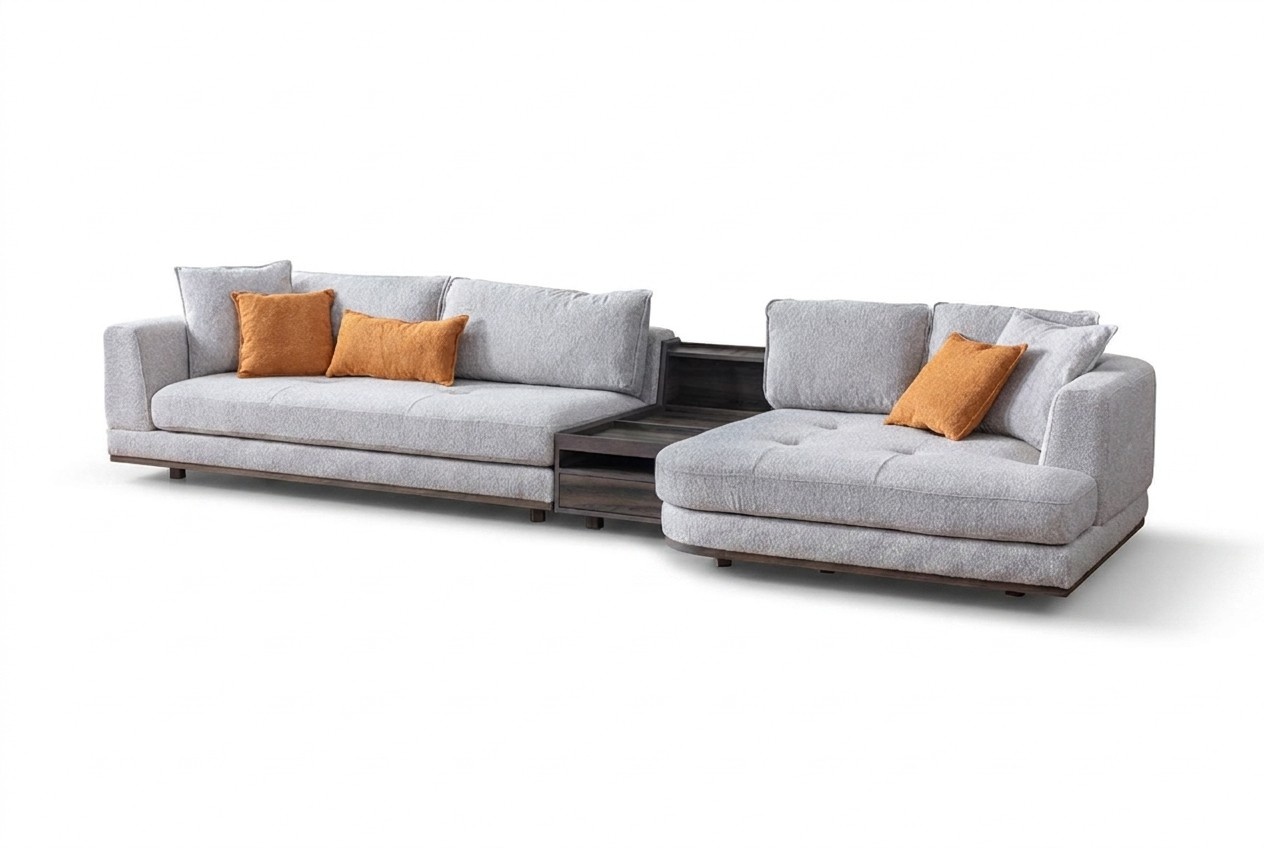 Exklusive Ecksofa L - Form Grau Wohnzimmer Eckgarnitur Couch Sofa Polster