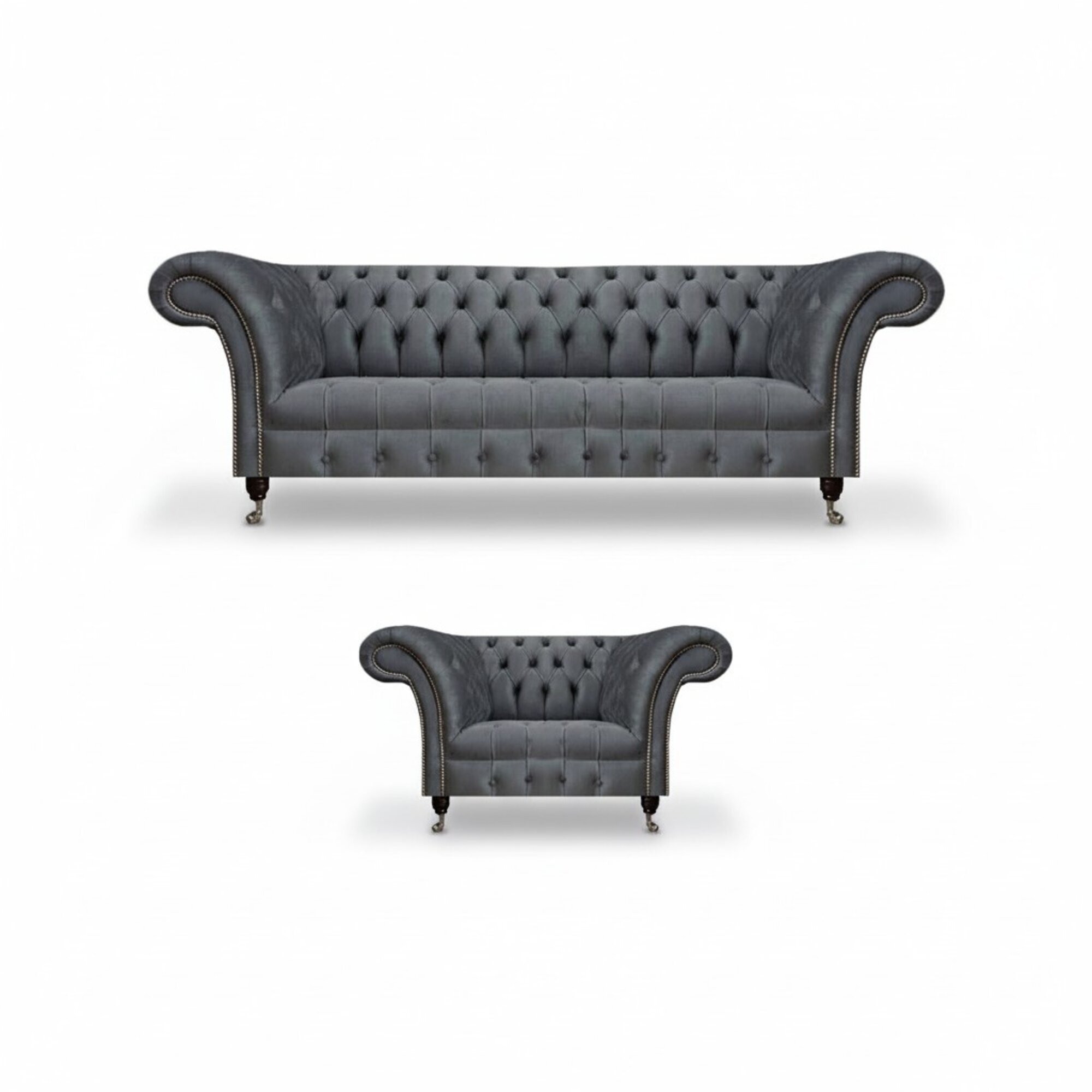 Exklusive Graue Chesterfied Garnitur Designer Sessel Moderner 3-Sitzer