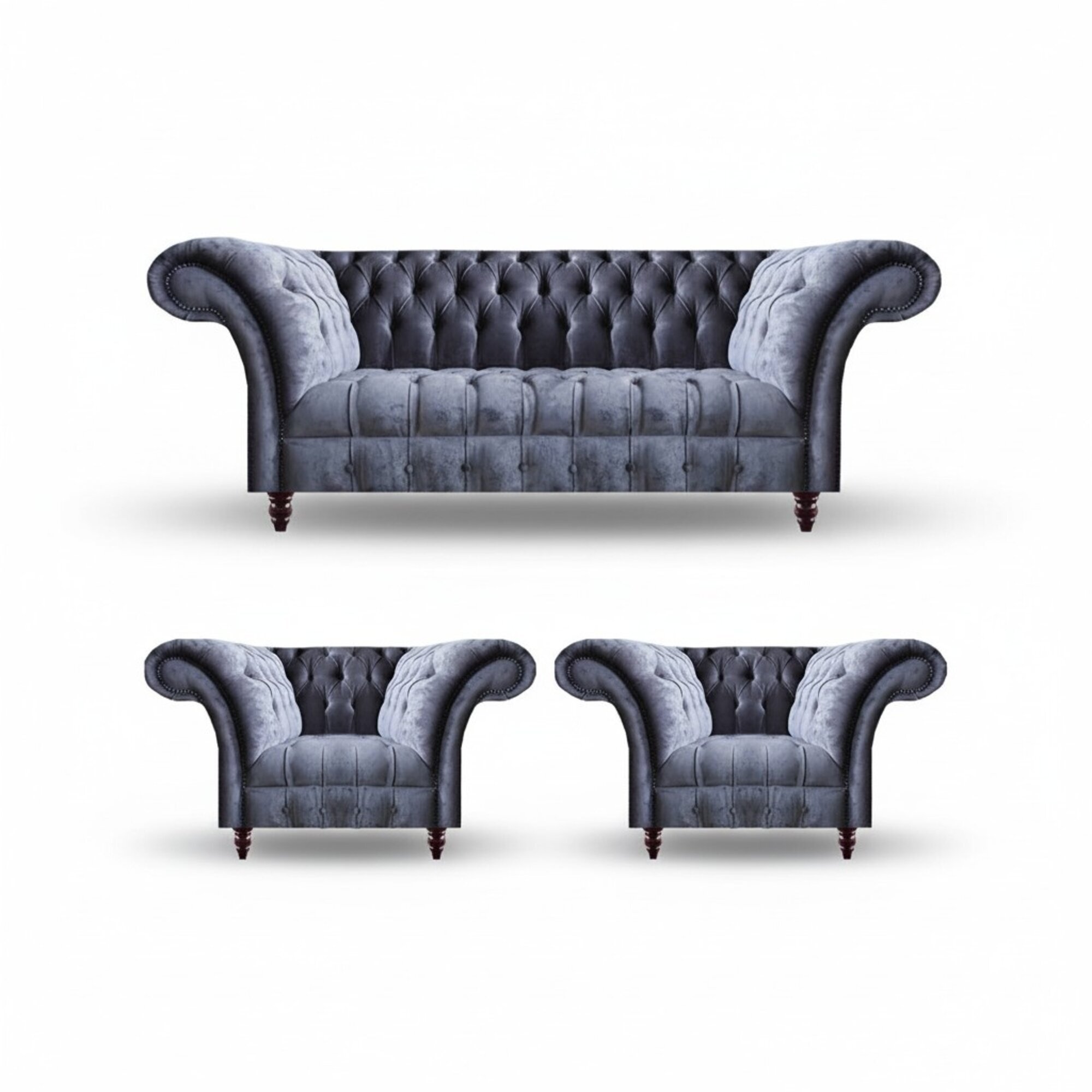 Exklusive Graue Chesterfield Sitzmöbel Designer Einrichtung Sessel 3-er