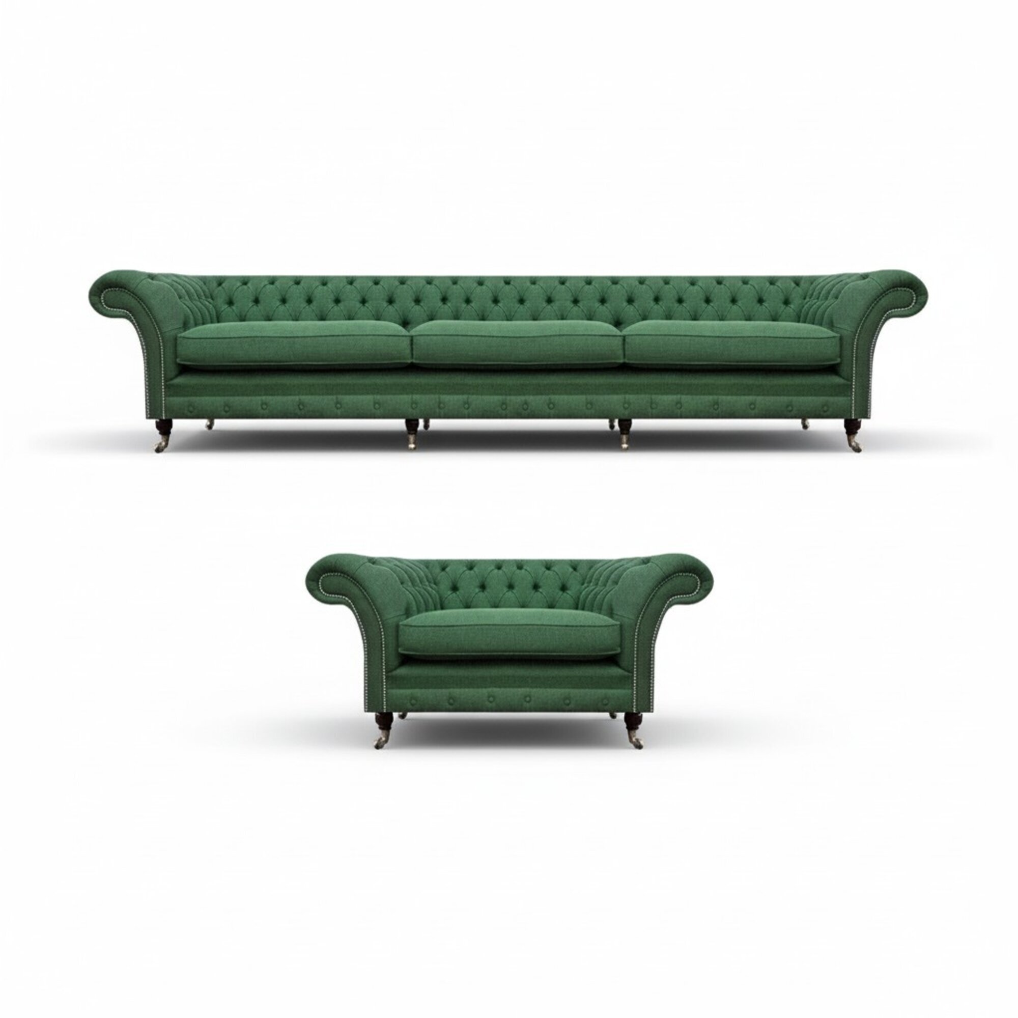 Exklusive Grüne Chesterfield Garnitur Komplettes Set Sessel 3-Sitzer
