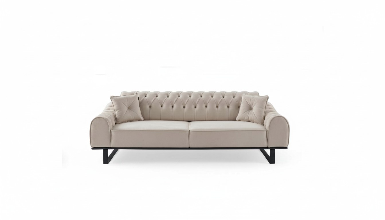 Exklusiver Beiger 3-Sitzer Wohnzimmer Sofas Designer Luxus Couchen Neu