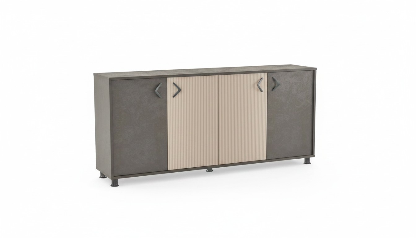 Exklusiver Grauer Aktenschrank Designer Sideboard Zweifarbige Anrichte