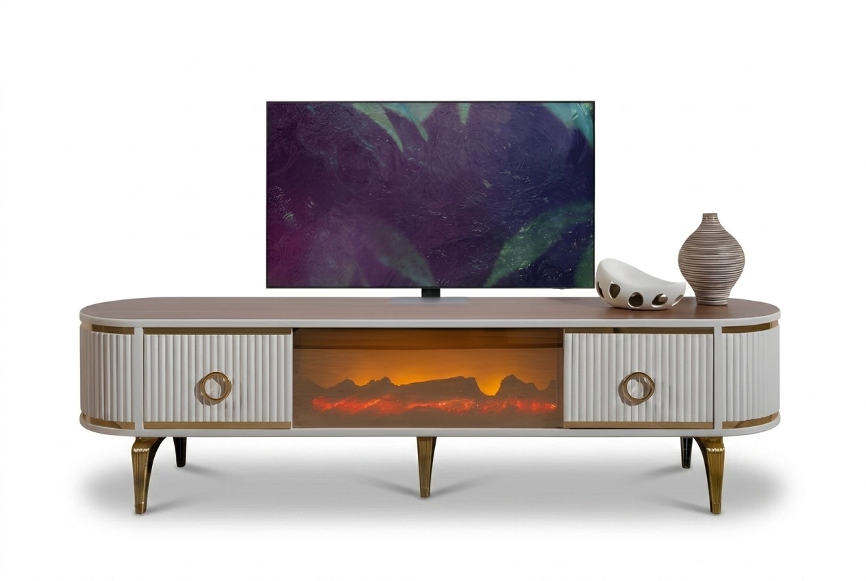 Fernsehmöbel mit Kamin, Farbwechsel-LEDs und integriertem Soundsystem