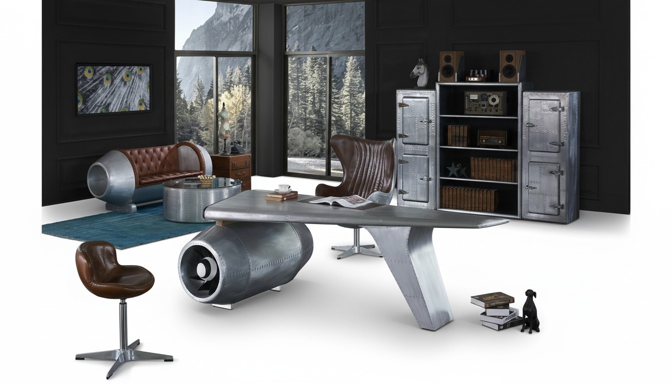Flugzeug Flügel Schreibtisch Bürotisch Tisch Aviator Design Luxus Möbel