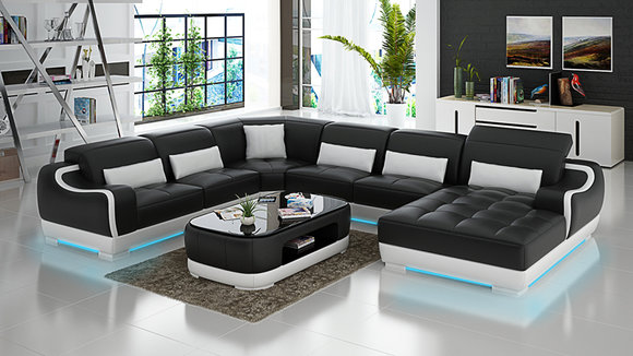 Ledersofa Polster Sitz Eck Dekor Sofa Garnitur Wohnlandschaft Wohnzimmer